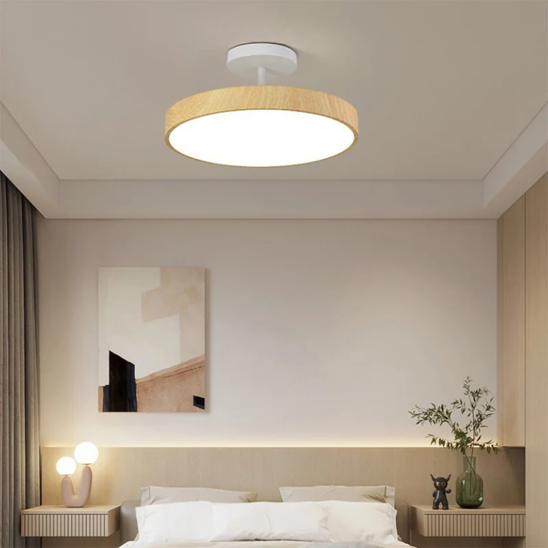 LED Plafondlamp Houtlook Goud Rond Half-Opbouw Woonkamer Slaapkamer Eetkamer Design Plafondverlichting | Sansoti