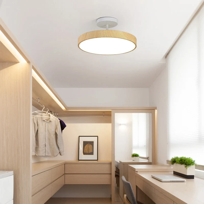 LED Plafondlamp Houtlook Goud Rond Half-Opbouw Woonkamer Slaapkamer Eetkamer Design Plafondverlichting | Sansoti