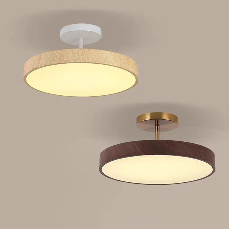 LED Plafondlamp Houtlook Goud Rond Half-Opbouw Woonkamer Slaapkamer Eetkamer Design Plafondverlichting | Sansoti