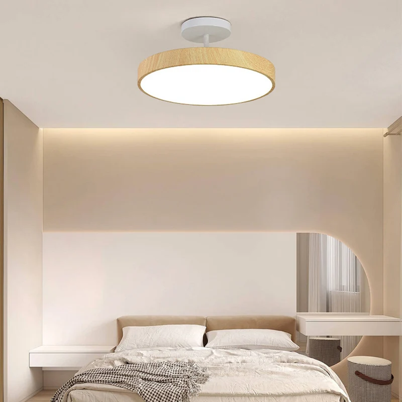 LED Plafondlamp Houtlook Goud Rond Half-Opbouw Woonkamer Slaapkamer Eetkamer Design Plafondverlichting | Sansoti