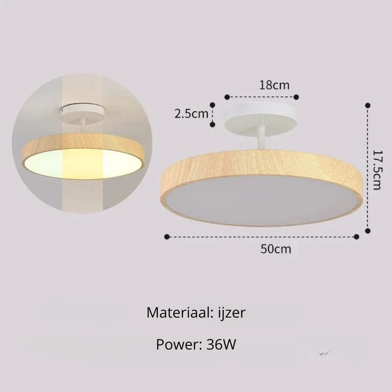 LED Plafondlamp Houtlook Goud Rond Half-Opbouw Woonkamer Slaapkamer Eetkamer Design Plafondverlichting | Sansoti