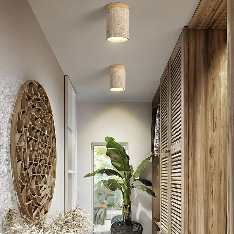 Cilestic Plafondlamp Travertin Hout E27/E26 Beige Hal Slaapkamer Woonkamer Scandinavisch Modern Design Natuurlijke Plafondverlichting | Sansoti