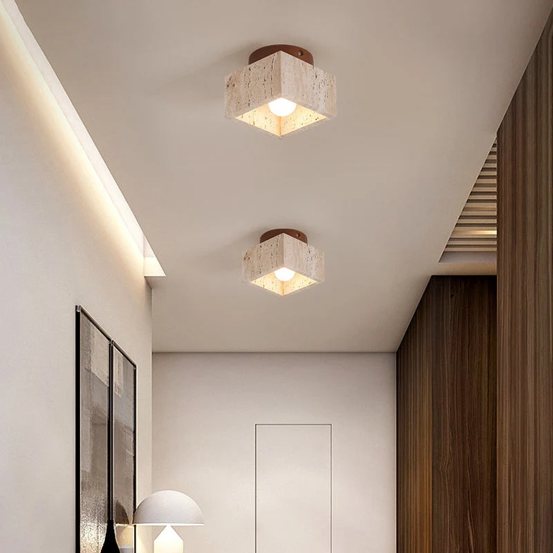 Cilestic Plafondlamp Travertin Hout E27/E26 Beige Hal Slaapkamer Woonkamer Scandinavisch Modern Design Natuurlijke Plafondverlichting | Sansoti