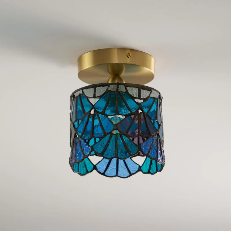 Vezari Tiffany plafondlamp glas mozaïek messing E14 blauw roze badkamer gang plafondverlichting vintage plafondlamp Tiffany stijl | Sansoti