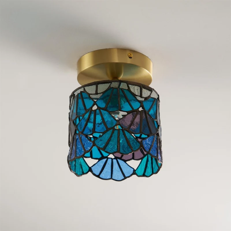 Vezari Tiffany plafondlamp glas mozaïek messing E14 blauw roze badkamer gang plafondverlichting vintage plafondlamp Tiffany stijl | Sansoti