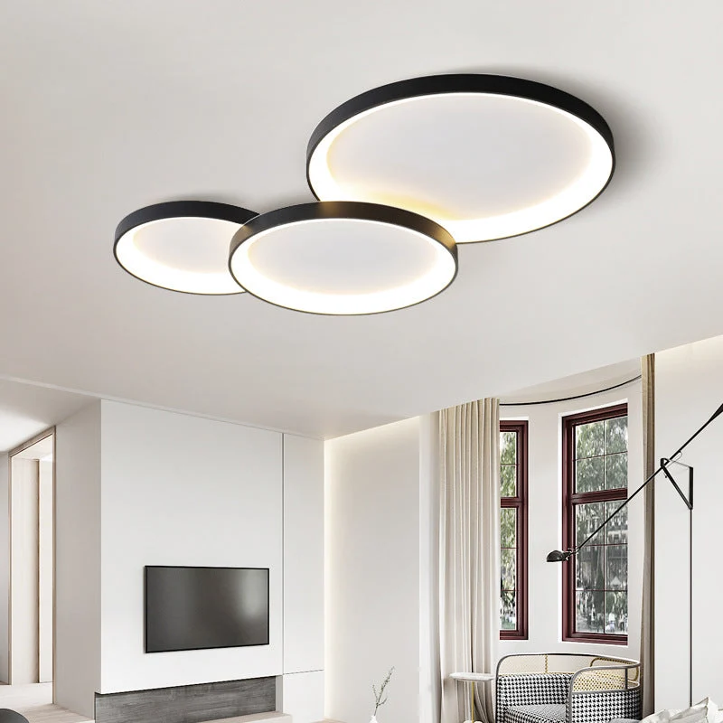Minimalistische plafondlamp metaal acryl LED zwart woonkamer plafondverlichting modern design ringlamp | Sansoti