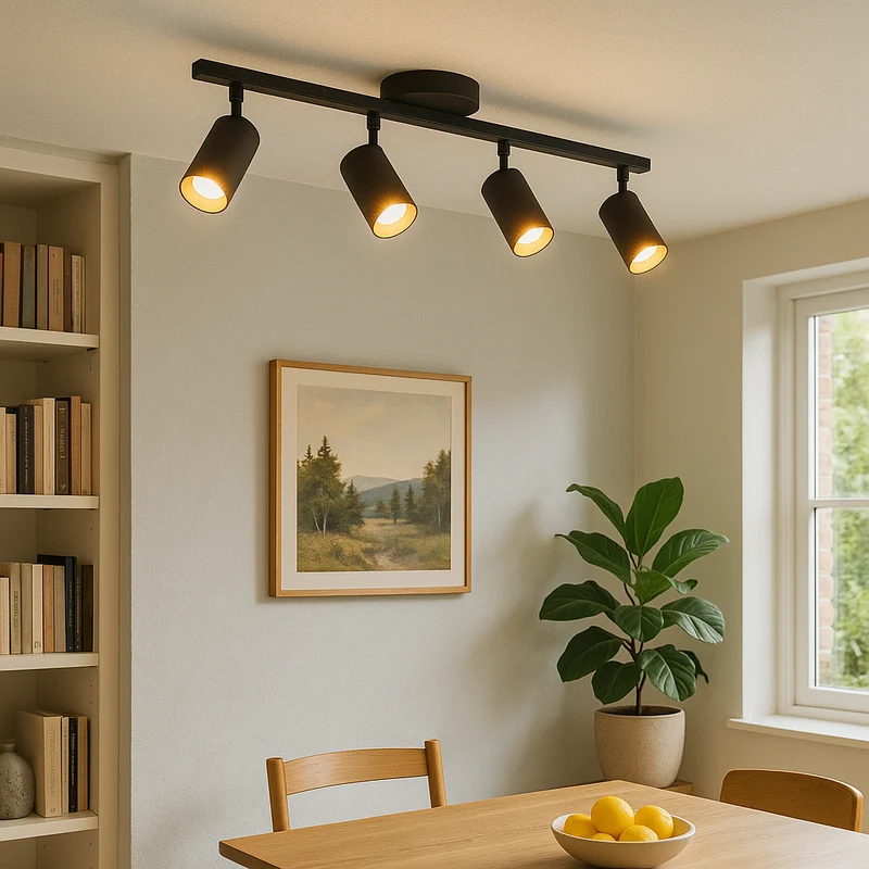 Moderne 4-kops plafondlamp GU10 aluminium zwart woonkamer keuken verlichting verstelbare spots plafondlamp modern design | Sansoti