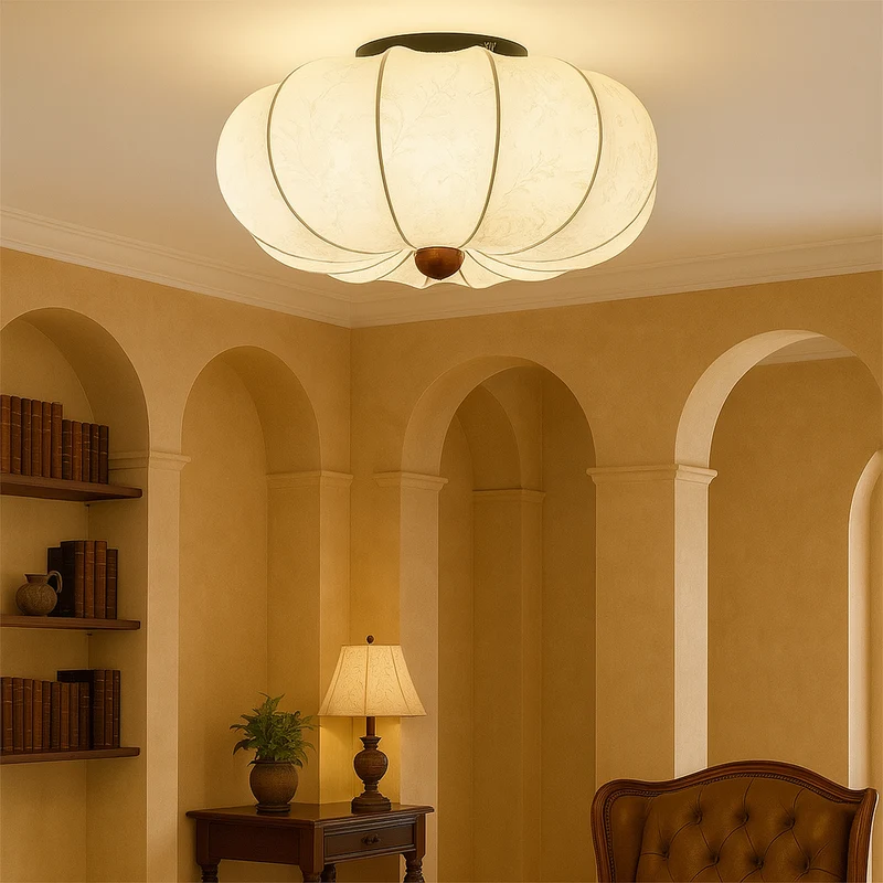 Middeleeuwse zijden plafondlamp E27 stof wit plafondlamp woonkamer slaapkamer hal klassieke verlichting rond design 40cm 50cm 60cm | Sansoti
