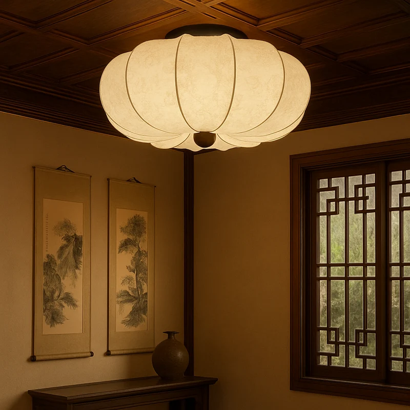 Middeleeuwse zijden plafondlamp E27 stof wit plafondlamp woonkamer slaapkamer hal klassieke verlichting rond design 40cm 50cm 60cm | Sansoti