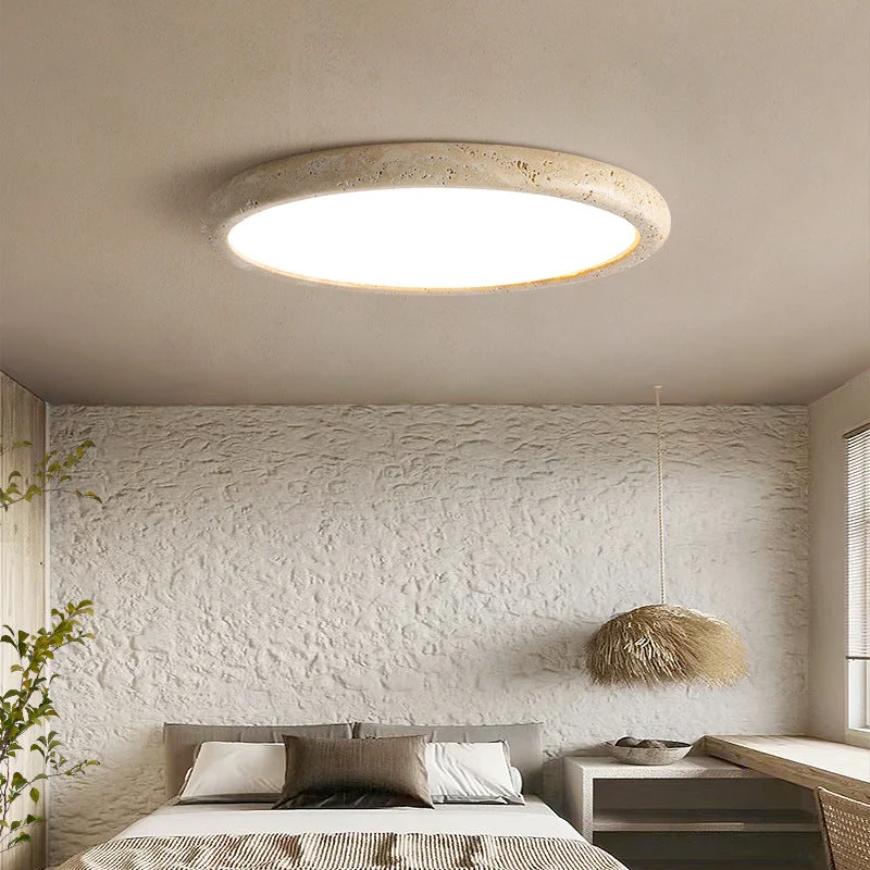 Stenen plafondlamp travertijn LED 3000K beige plafondverlichting slaapkamer woonkamer rond design Ø38 Ø48 Ø58 | Sansoti