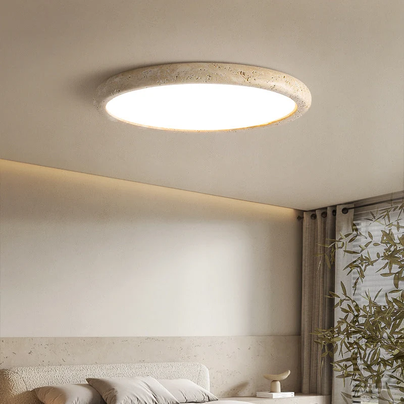 Stenen plafondlamp travertijn LED 3000K beige plafondverlichting slaapkamer woonkamer rond design Ø38 Ø48 Ø58 | Sansoti