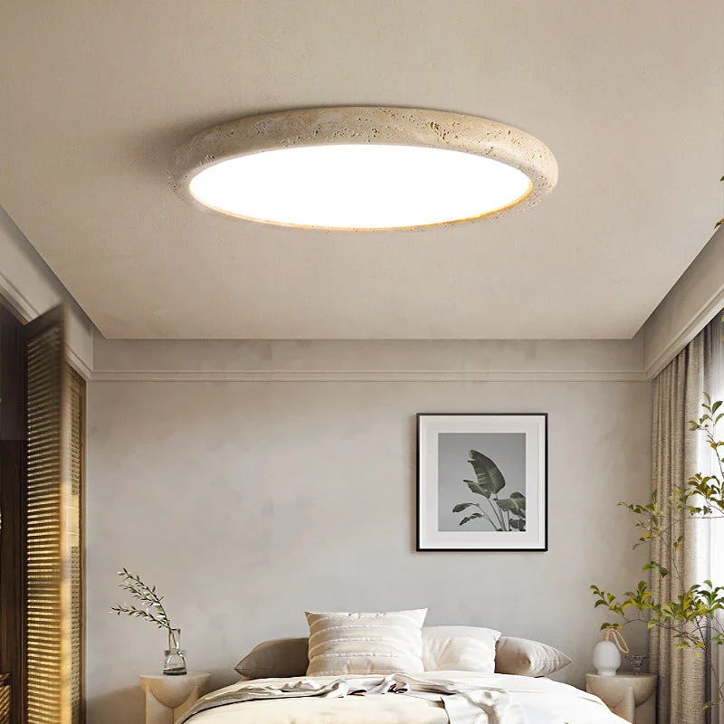 Stenen plafondlamp travertijn LED 3000K beige plafondverlichting slaapkamer woonkamer rond design Ø38 Ø48 Ø58 | Sansoti