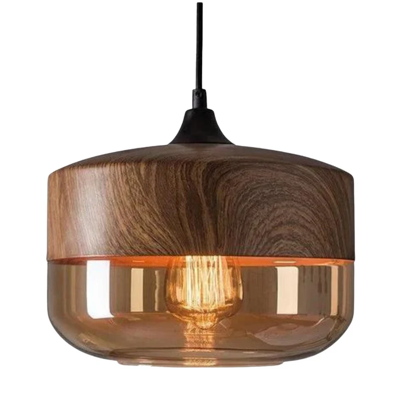 Scandinavische Hanglamp van Glas met Houtlook – Warme Designverlichting voor Woonkamer & Eetkamer | Sansoti
