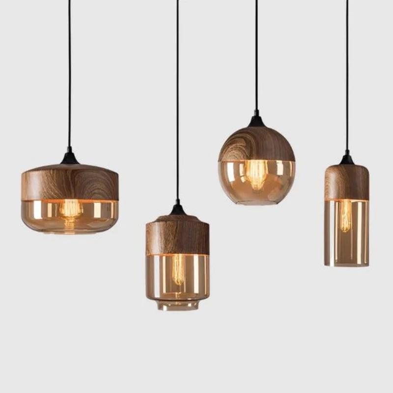 Scandinavische Hanglamp van Glas met Houtlook – Warme Designverlichting voor Woonkamer & Eetkamer | Sansoti