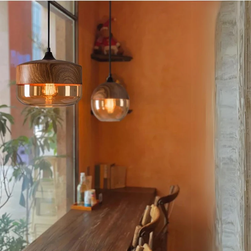 Scandinavische Hanglamp van Glas met Houtlook – Warme Designverlichting voor Woonkamer & Eetkamer | Sansoti
