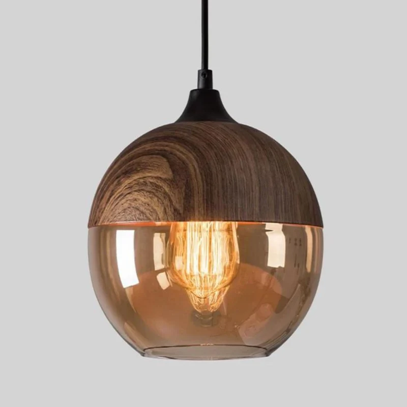 Scandinavische Hanglamp van Glas met Houtlook – Warme Designverlichting voor Woonkamer & Eetkamer | Sansoti