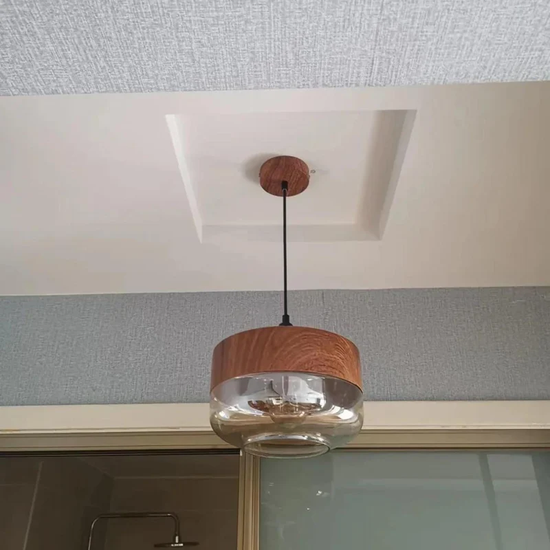 Scandinavische Hanglamp van Glas met Houtlook – Warme Designverlichting voor Woonkamer & Eetkamer | Sansoti