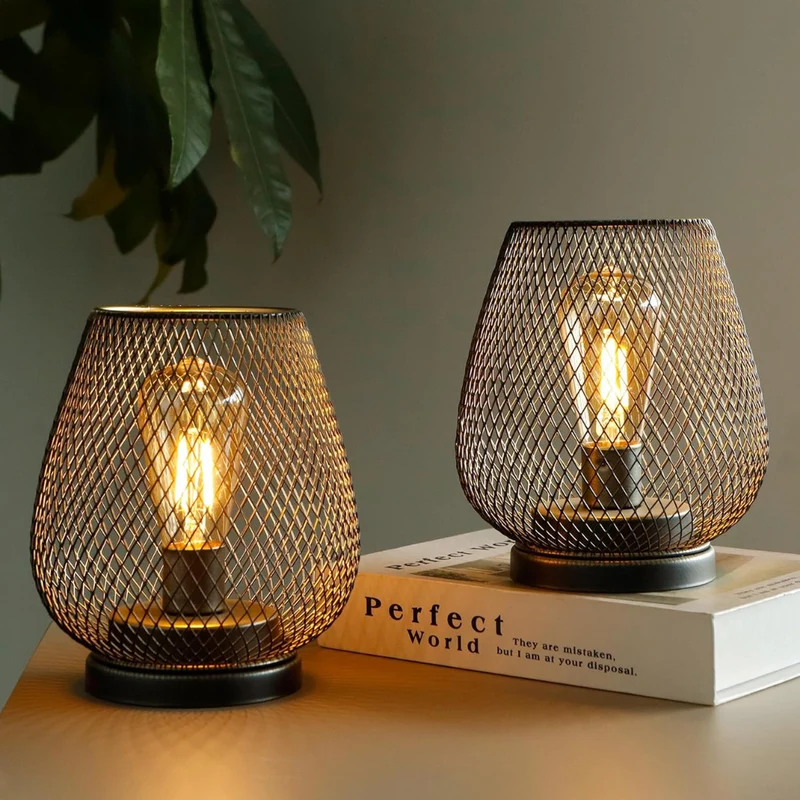 Tafellamp Draadloos Oplaadbaar Metaal Gaas Warm Wit LED Sfeerverlichting Binnen Buiten | Sansoti