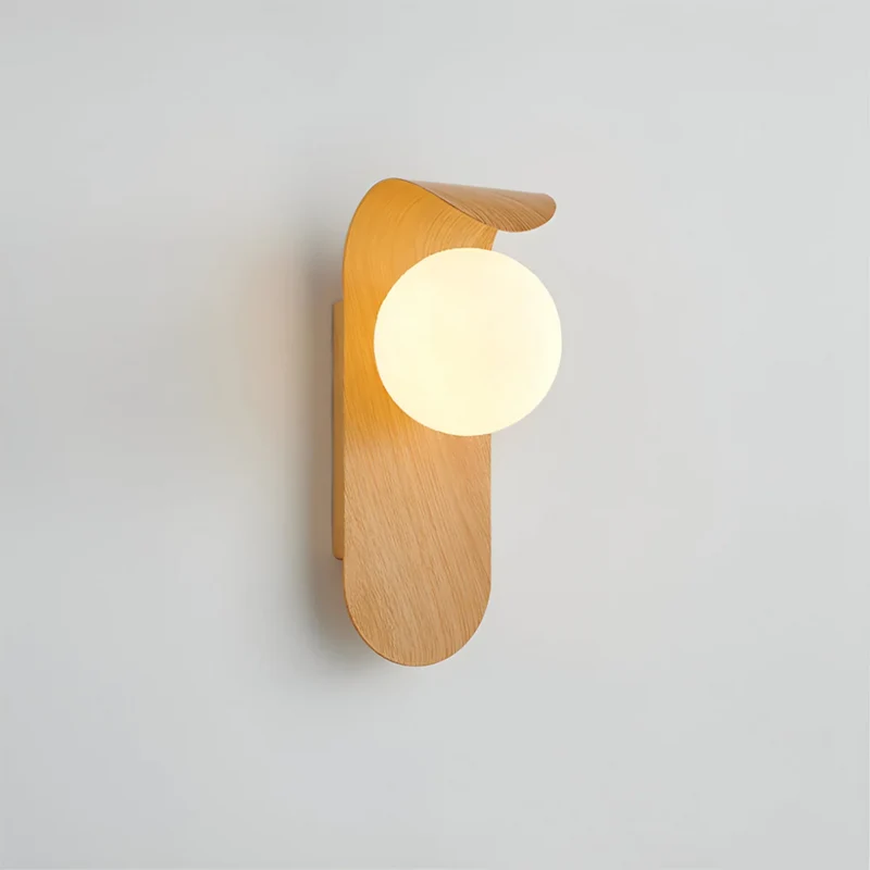 Scandinavische Houten Wandlamp met Glazen Bol | LED Wandverlichting voor Slaapkamer & Woonkamer