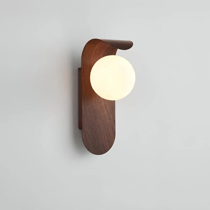 Scandinavische Houten Wandlamp met Glazen Bol | LED Wandverlichting voor Slaapkamer & Woonkamer