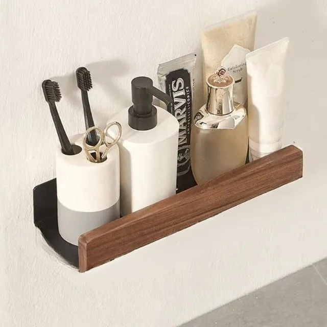 Badkamer wandplank van massief hout – Zonder boren, natuurlijk design | Sansoti