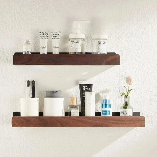 Badkamer wandplank van massief hout – Zonder boren, natuurlijk design | Sansoti