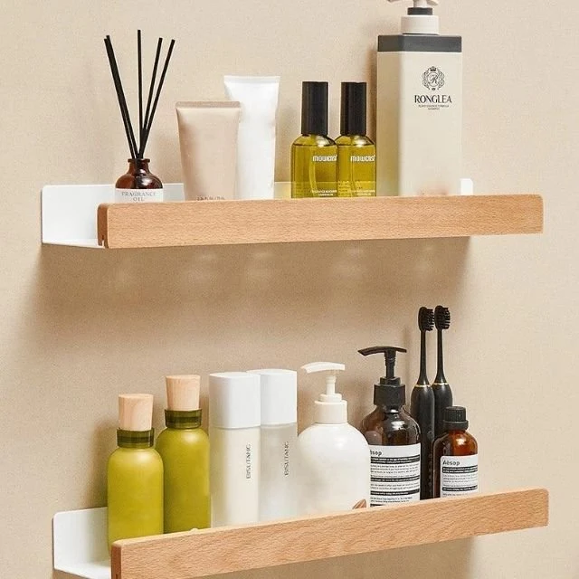 Badkamer wandplank van massief hout – Zonder boren, natuurlijk design | Sansoti