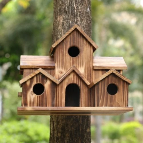 Houten Vogelhuisje Handgemaakt 6 Kamers Tuin Ophangen Rustiek Nestkastje | Sansoti