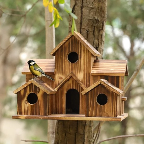 Houten Vogelhuisje Handgemaakt 6 Kamers Tuin Ophangen Rustiek Nestkastje | Sansoti