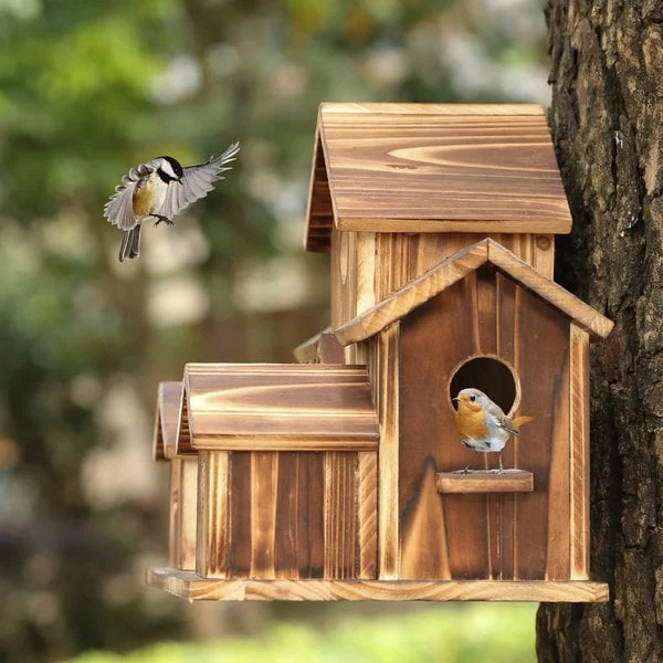 Houten Vogelhuisje Handgemaakt 6 Kamers Tuin Ophangen Rustiek Nestkastje | Sansoti