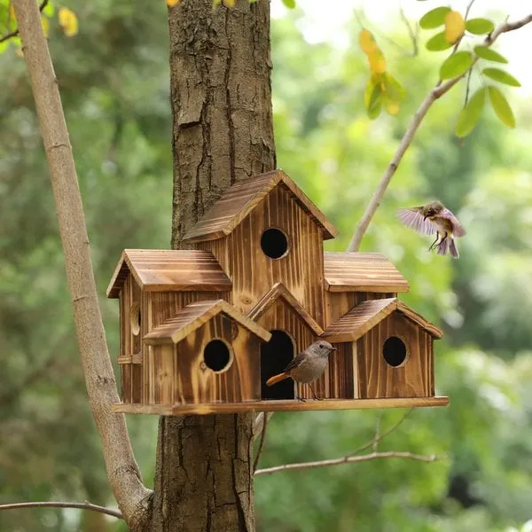 Houten Vogelhuisje Handgemaakt 6 Kamers Tuin Ophangen Rustiek Nestkastje | Sansoti