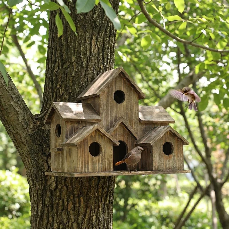 Houten Vogelhuisje Handgemaakt 6 Kamers Tuin Ophangen Rustiek Nestkastje | Sansoti