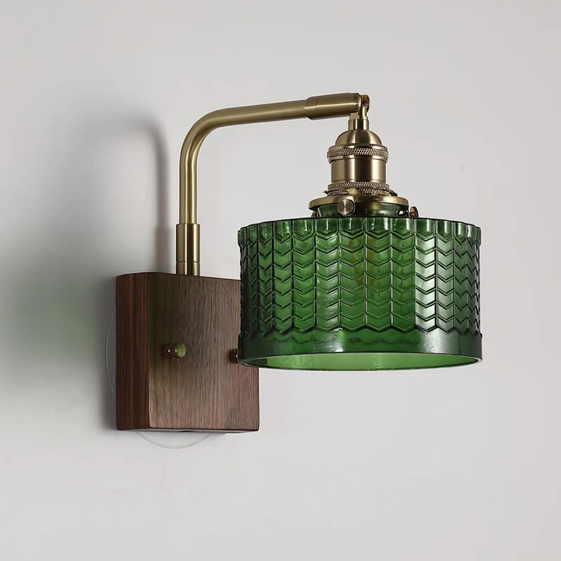 Wandlamp Glas Hout Koper E27 Woonkamer Slaapkamer Retro Warm Licht 24cm | Sansoti