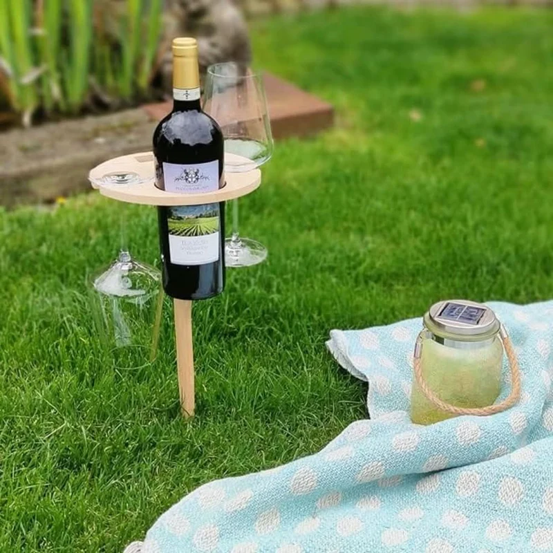 Draagbare Wijntafel voor Picknick & Outdoor – Wijn en Glazen Veilig Buiten