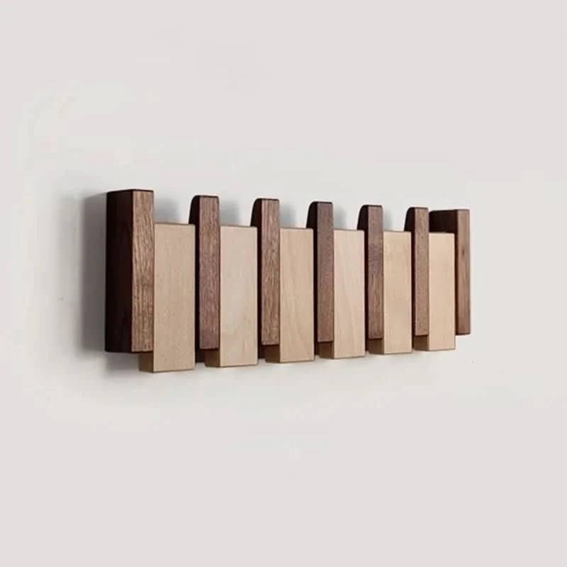 Houten Wandgarderobe in Klavierdesign – Handgemaakte Kapstok met Inklapbare Haken | Sansoti