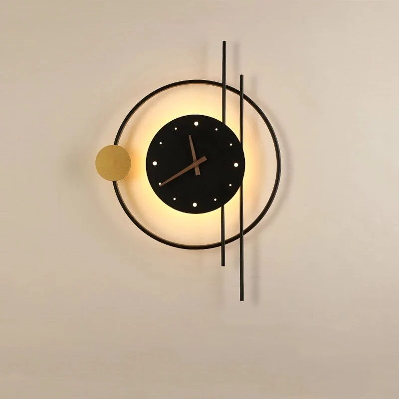 Wandklok Met Verlichting Groot 57x41,5cm Goud Zwart Modern Design | Sansoti