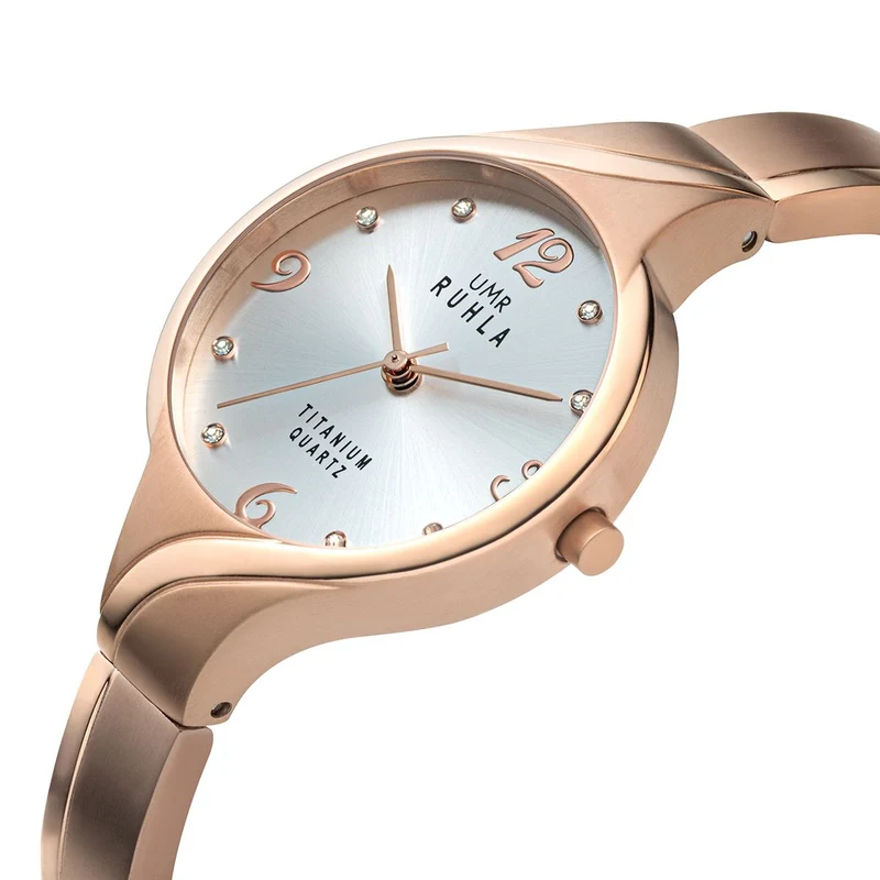 UMR Ruhla RUHLA-Style RS42445 Damen Armbanduhr Rosé • Miyota Quarzwerk • Titanhalbspangenband mit Swarovski