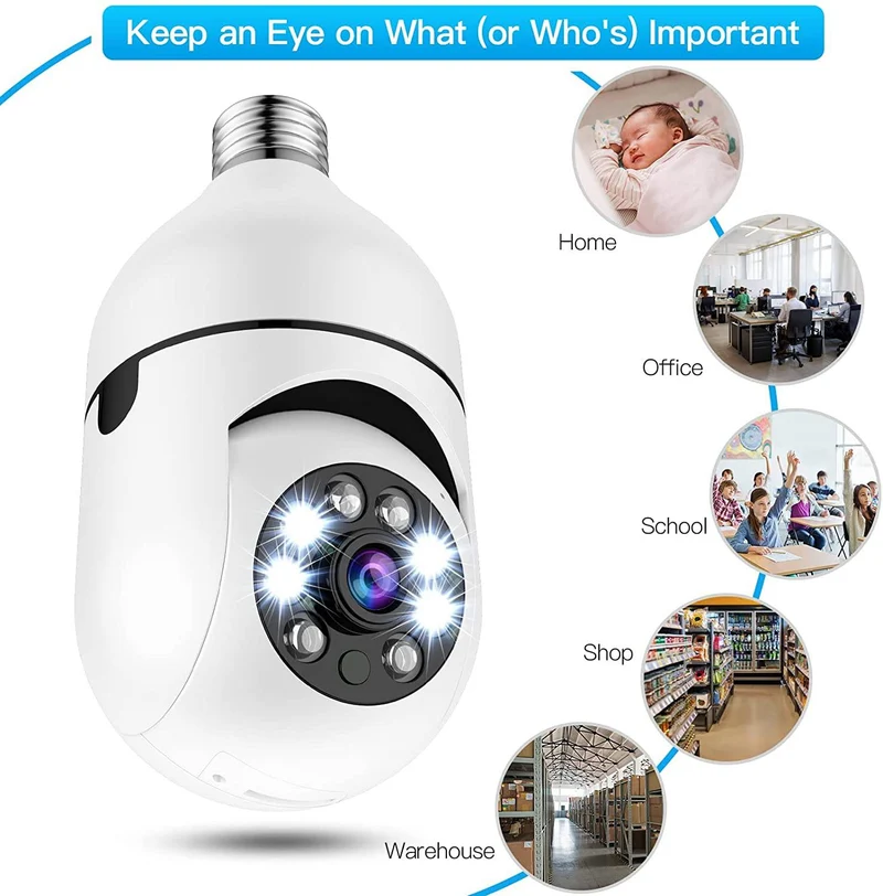 Beveiligingscamera Ledlamp met 360° Panorama Nachtzicht WiFi Bewaking Smart Home Draadloos Binnen Beveiliging | Sansoti