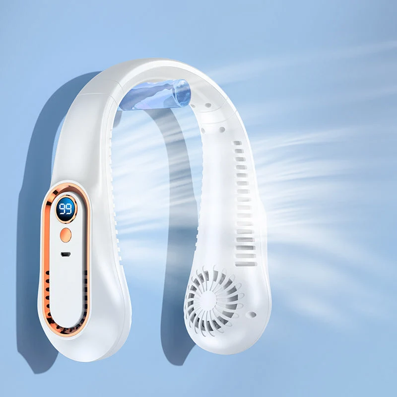 Draagbare Nekventilator met Digitaal Display Groen Wit Blauw Handsfree USB Oplaadbaar Mobiele Koeling | Sansoti