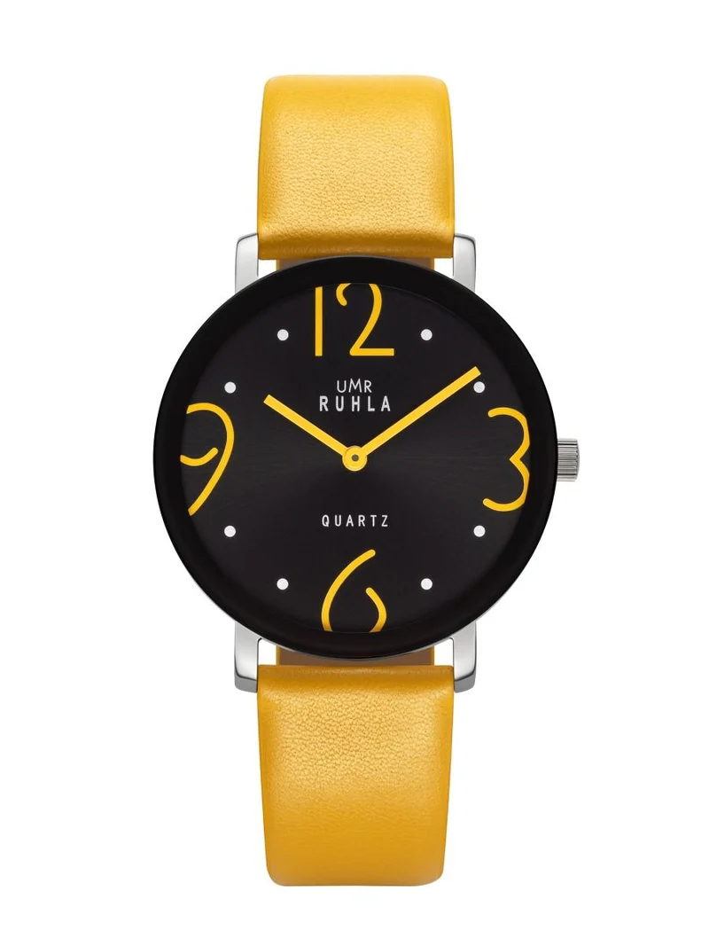 UMR Ruhla RUHLA-Style RS204178 Armbanduhr Schwarz • Miyota Quarzwerk • Gelbes Lederband