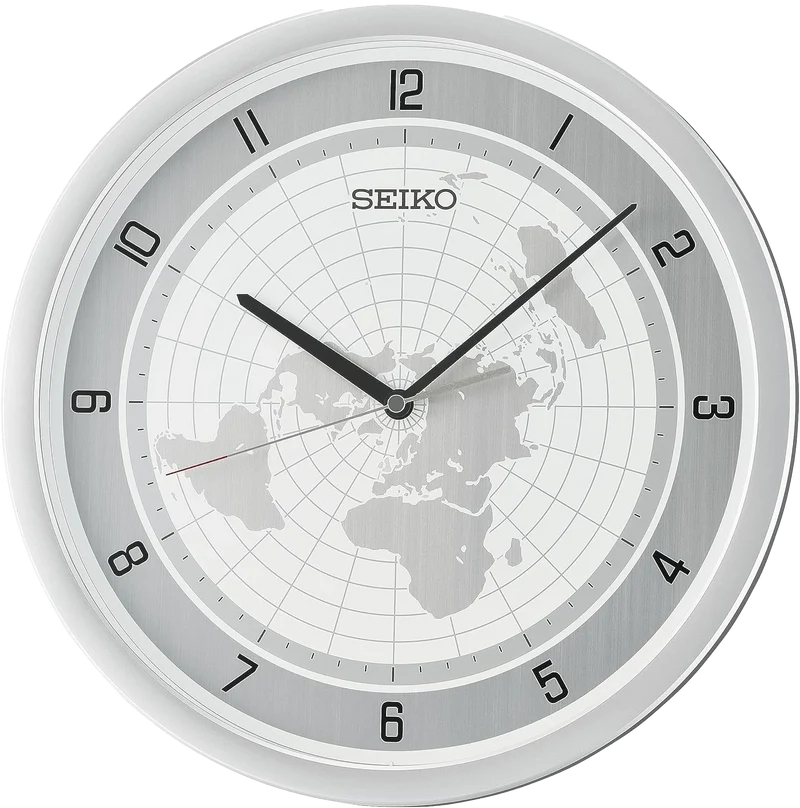 Seiko Wanduhr 36,1x36,1x3,9 cm Kunststoff • Geräuschloses Quarzwerk • Weltkarten-Design