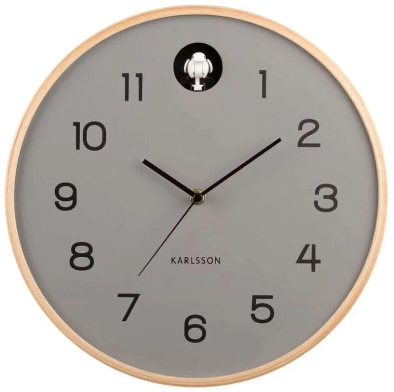 Karlsson Wanduhr 31,5x31,5x6 cm Holz • Geräuschloses Quarz-Uhrwerk • Abschaltbarer Kuckucksruf