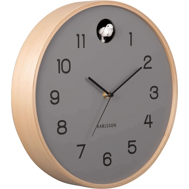 Karlsson Wanduhr 31,5x31,5x6 cm Holz • Geräuschloses Quarz-Uhrwerk • Abschaltbarer Kuckucksruf