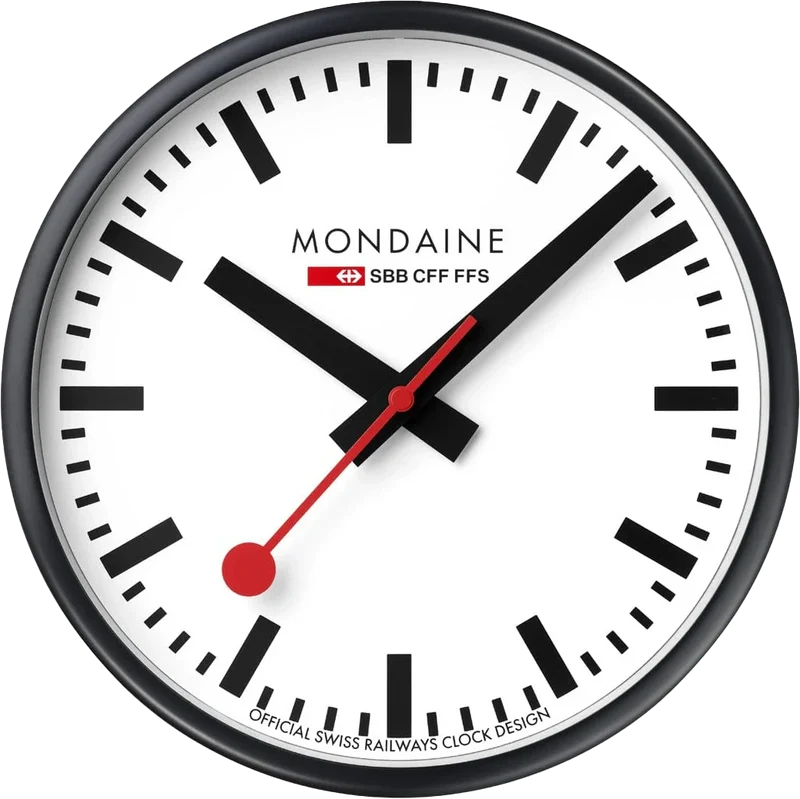 Mondaine Wanduhr 25x25x4,2 cm Aluminium • Schweizer Design • Geräuschloses Quarzwerk