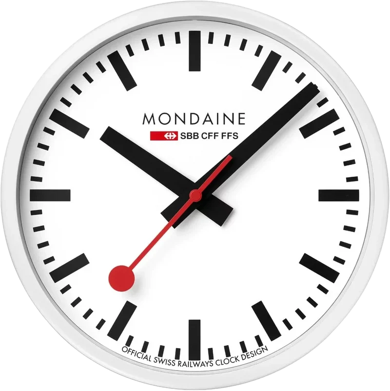 Mondaine Wanduhr 25 cm Ø Aluminium • Ikonisches Schweizer Design • Lautloses Uhrwerk