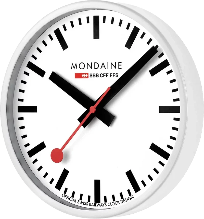 Mondaine Wanduhr 25 cm Ø Aluminium • Ikonisches Schweizer Design • Lautloses Uhrwerk