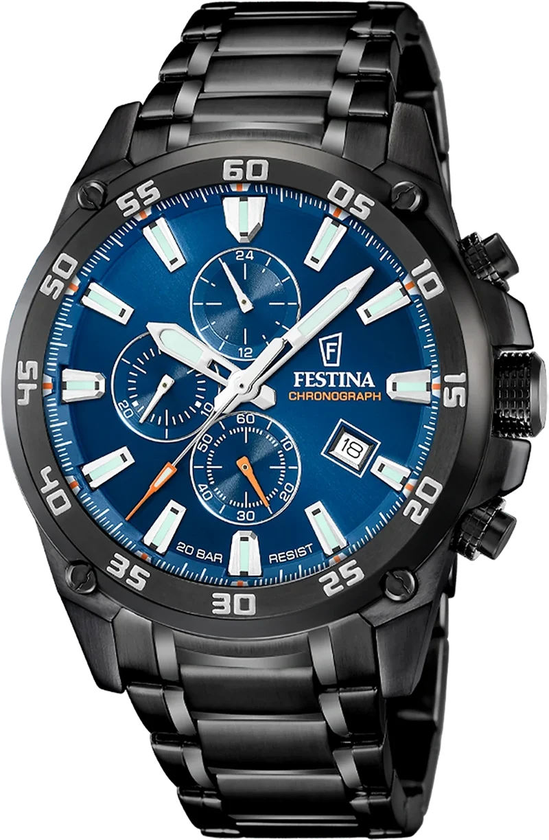 Festina Timeless Chronograph F20735/1 Herrenuhr • 20 Bar Wasserdicht • Präziser Chronograph