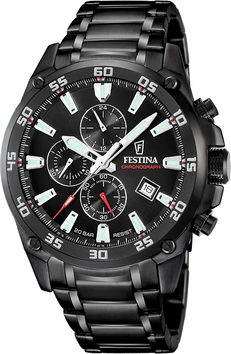 Festina Timeless Chronograph F20735/3 Herrenuhr • 20 bar wasserdicht • Schwarz