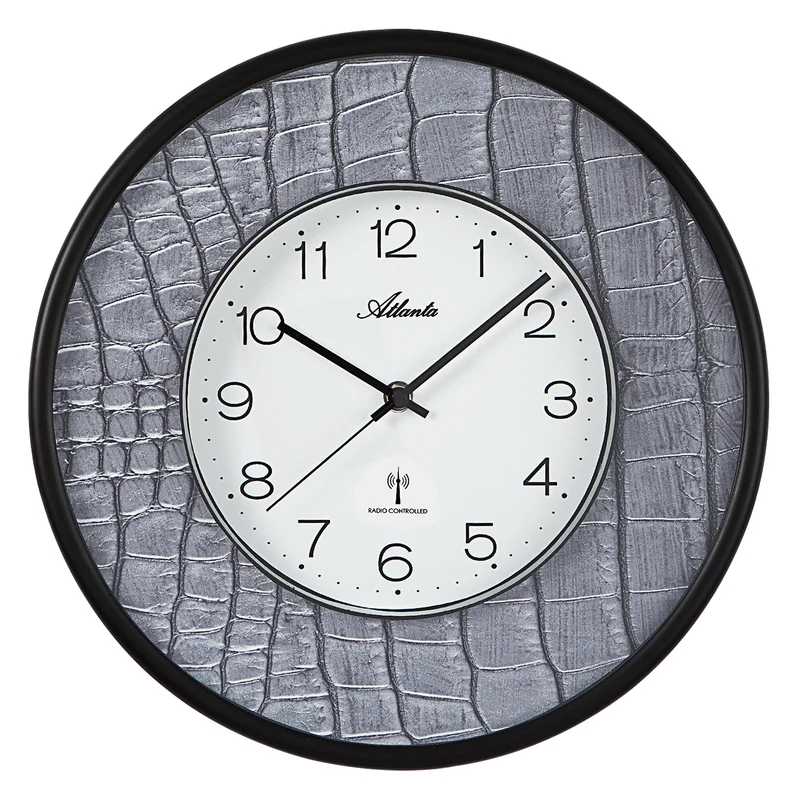 Atlanta Funkwanduhr 4540/7 Wanduhr Silber/Schwarz • Funk-Uhrwerk • Mineralglas