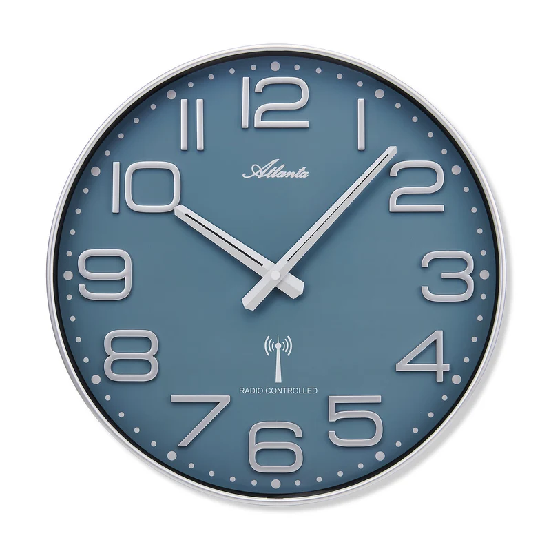 Atlanta 4539/19 Wanduhr Silber/Blau • Funk-Uhrwerk • Große Zahlen